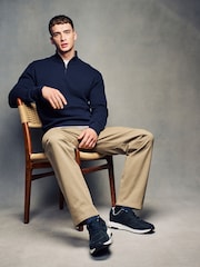 Navy Blue Texture Regular Fit 100% Cotton Premium Quarter Zip Jumper - Image 2 of 7