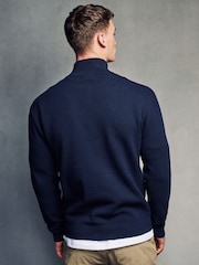 Navy Blue Texture Regular Fit 100% Cotton Premium Quarter Zip Jumper - Image 3 of 7