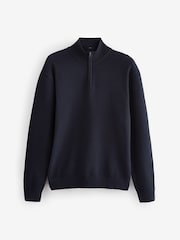 Navy Blue Texture Regular Fit 100% Cotton Premium Quarter Zip Jumper - Image 5 of 7