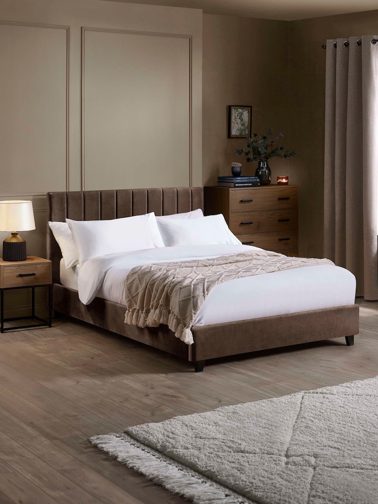 Julian Bowen Chocolate Brown Aylen Upholstered Bed Frame - Image 1 of 12 Julian Bowen Chocolate Brown Aylen Upholstered Bed Frame - Image 1 of 12