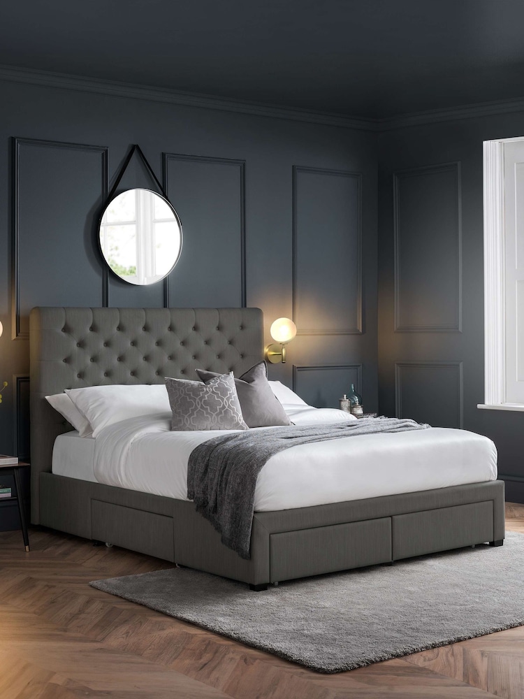 Julian Bowen Dark Grey Wilton 4 Drawer Linen Upholstered Bed - Image 1 of 12 Julian Bowen Dark Grey Wilton 4 Drawer Linen Upholstered Bed - Image 1 of 12