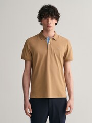 GANT Warm Khaki Green Contrast Collar Polo Shirt - Image 1 of 5