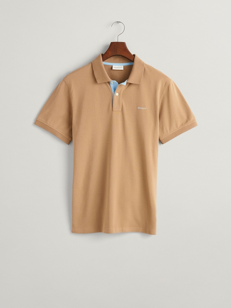 GANT Warm Khaki Green Contrast Collar Polo Shirt - Image 5 of 5