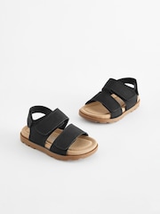 Schwarz - Sandalen mit Kork-Fussbett und zwei Riemen mit Klettverschluss - Bild 1 von 6