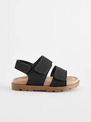 Schwarz - Sandalen mit Kork-Fussbett und zwei Riemen mit Klettverschluss - Bild 2 von 6