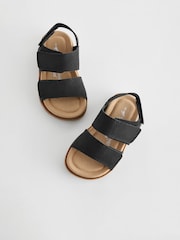 Schwarz - Sandalen mit Kork-Fussbett und zwei Riemen mit Klettverschluss - Bild 5 von 6