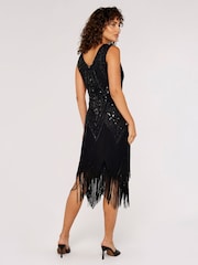 Apricot Black Chevron Sequin Double Frill Gatsby Style Dress - Image 2 of 4
