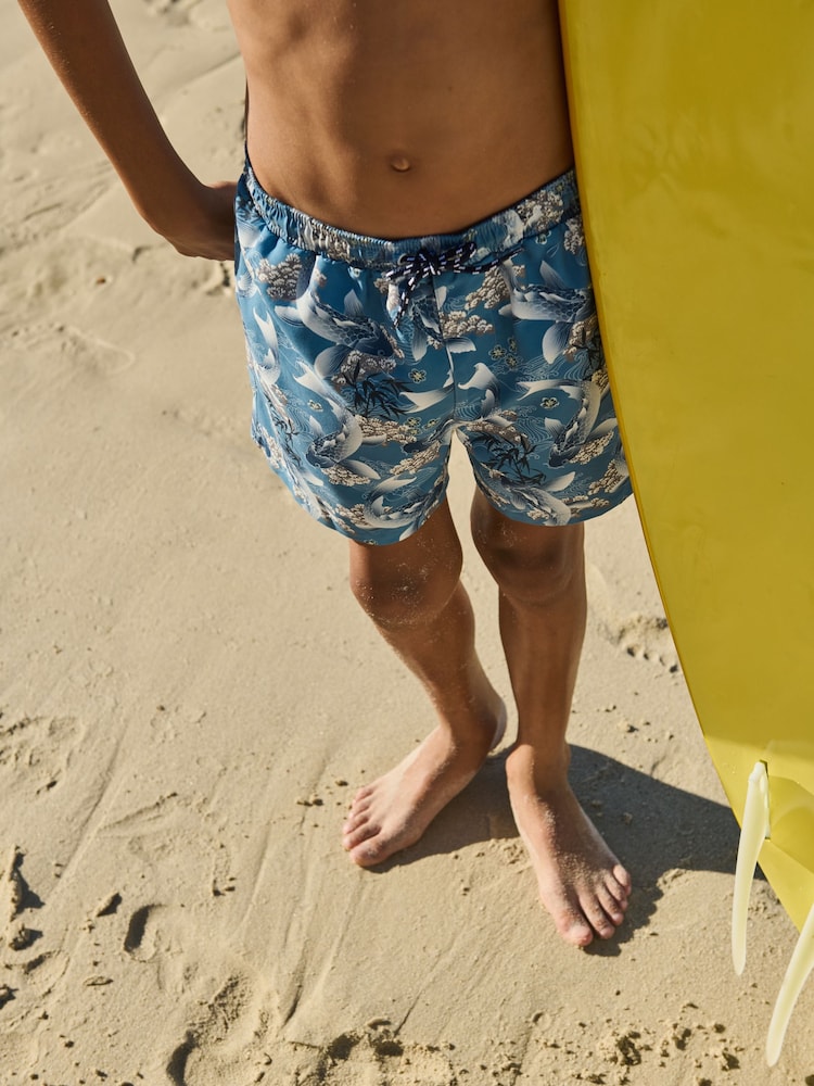 Navy Blue Koi Carp Printed Swim Shorts (3-16yrs) - Image 2 of 7