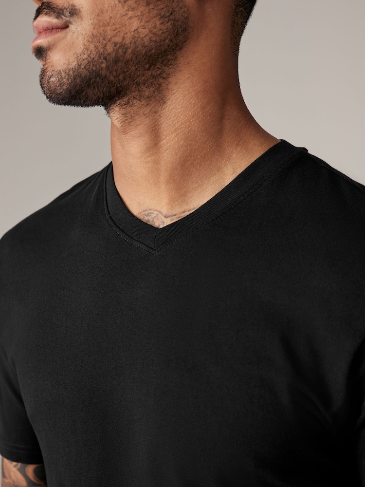 Black Slim Fit Essential V-Neck T-Shirt - Image 4 of 4