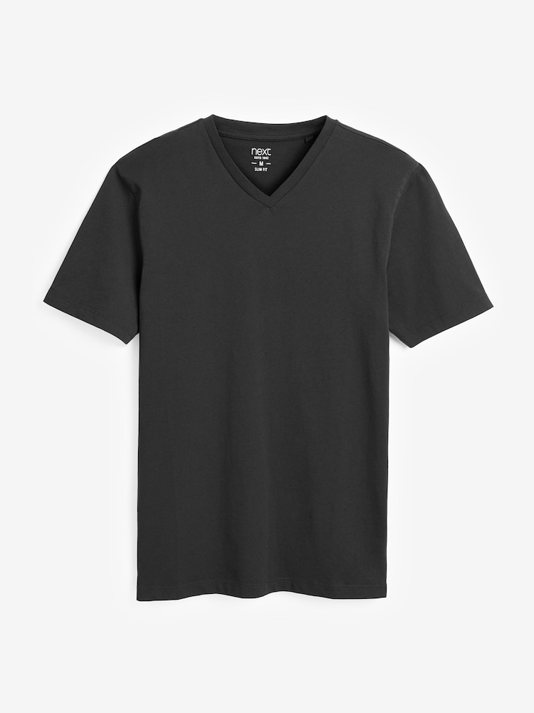 Preto - Ajuste fino - Camiseta essencial com decote em V - Imagem 5 de 5
