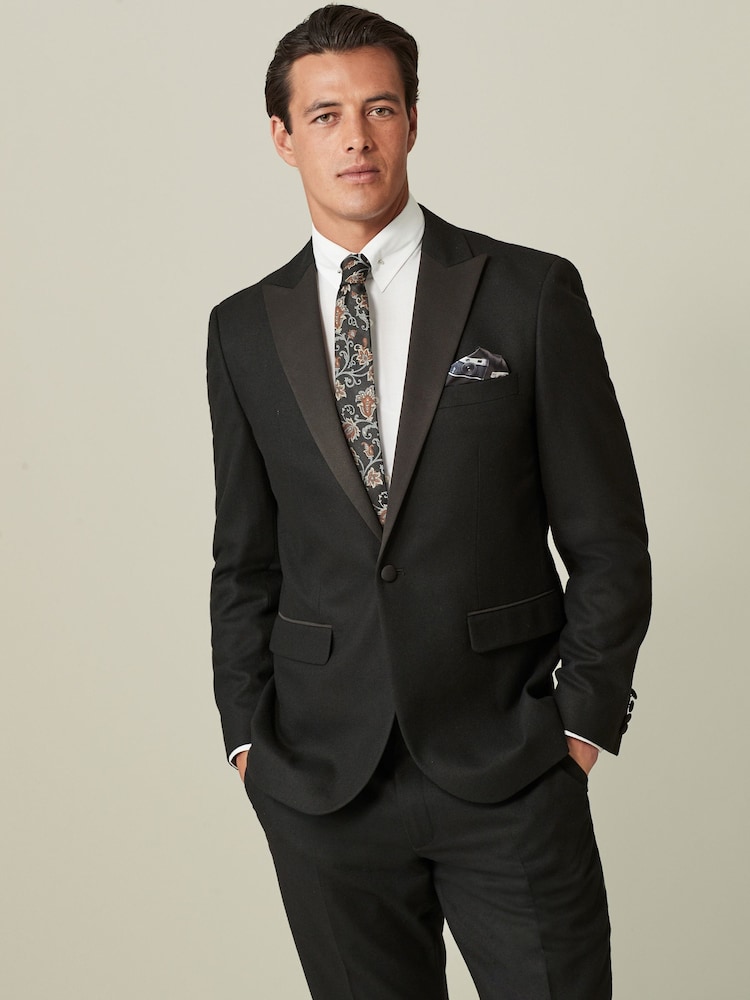 Black Tailored Wool Donegal Tuxedo Suit Jacket - Image 1 of 11