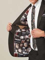Black Tailored Wool Donegal Tuxedo Suit Jacket - Image 4 of 11
