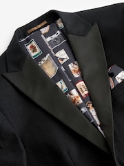 Black Tailored Wool Donegal Tuxedo Suit Jacket - Image 7 of 11