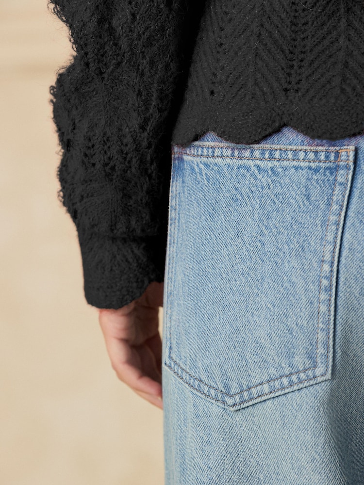 Black Pointelle Tie Waist Knitted Cardigan with Wool - Image 4 of 4 Black Pointelle Tie Waist Knitted Cardigan with Wool - Image 4 of 4