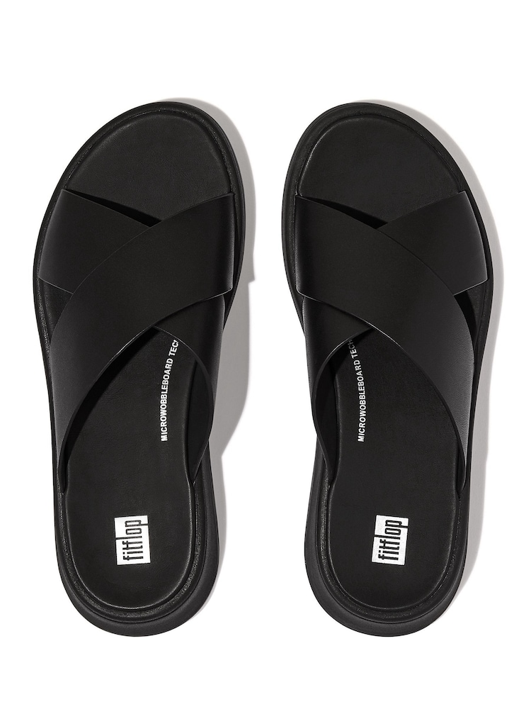 FitFlop F-Mode Leather Flatform Black Cross Slides - Image 2 of 4