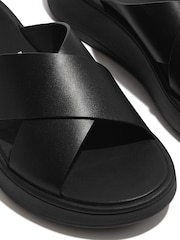 FitFlop F-Mode Leather Flatform Black Cross Slides - Image 3 of 4