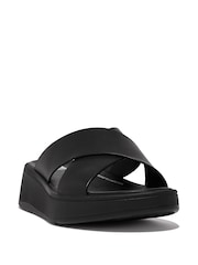 FitFlop F-Mode Leather Flatform Black Cross Slides - Image 4 of 4