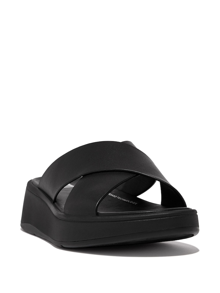 FitFlop F-Mode Leather Flatform Black Cross Slides - Image 4 of 4