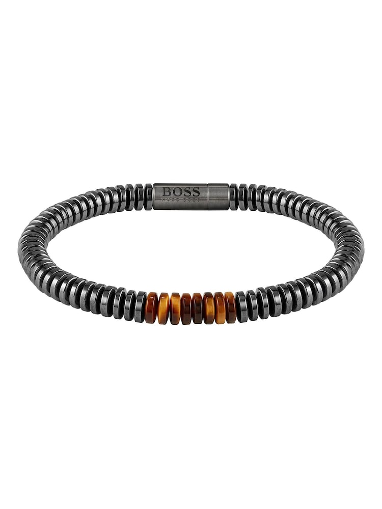 BOSS Black Slice Hematite And Tigers Eye Beaded Bracelet - Image 1 of 3