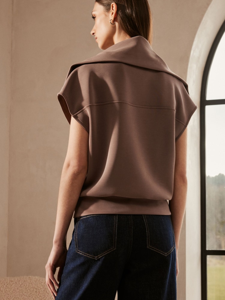 Grey/Purple Premium Slinky Quarter Zip Neck Collared Short Sleeve Top - Image 2 of 6