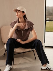 Grey/Purple Premium Slinky Quarter Zip Neck Collared Short Sleeve Top - Image 3 of 6