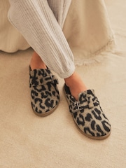 Leopard Faux Fur Buckle Mule Slippers - Image 1 of 11