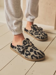 Leopard Faux Fur Buckle Mule Slippers - Image 4 of 11
