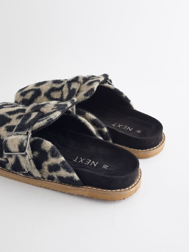 Buy Leopard Faux Fur Buckle Mule Slippers from the Next UK online shop