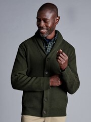 Charles Tyrwhitt Green Chunky Merino Shawl Neck Cardigan - Image 1 of 6