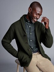 Charles Tyrwhitt Green Chunky Merino Shawl Neck Cardigan - Image 2 of 6