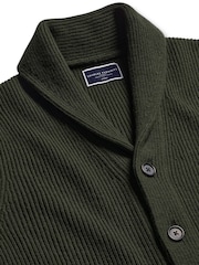 Charles Tyrwhitt Green Chunky Merino Shawl Neck Cardigan - Image 5 of 6