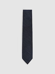 Reiss Navy Ermo Silk-Blend Slub Textured Tie - Image 2 of 5