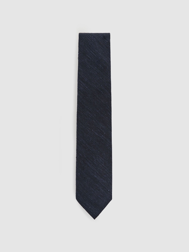 Reiss Navy Ermo Silk-Blend Slub Textured Tie - Image 2 of 5 Reiss Navy Ermo Silk-Blend Slub Textured Tie - Image 2 of 5