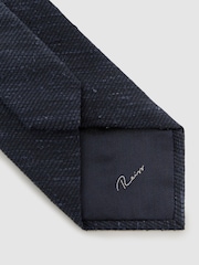 Reiss Navy Ermo Silk-Blend Slub Textured Tie - Image 4 of 5
