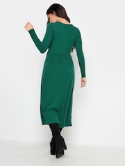 PixieGirl Petite Green Long Sleeve Ribbed Button Midi Dress - Image 2 of 4