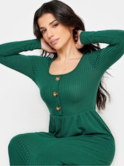 PixieGirl Petite Green Long Sleeve Ribbed Button Midi Dress - Image 4 of 4