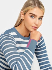 M&Co Blue Long Sleeve 3 Colourway Striped Jumper - Image 4 of 4
