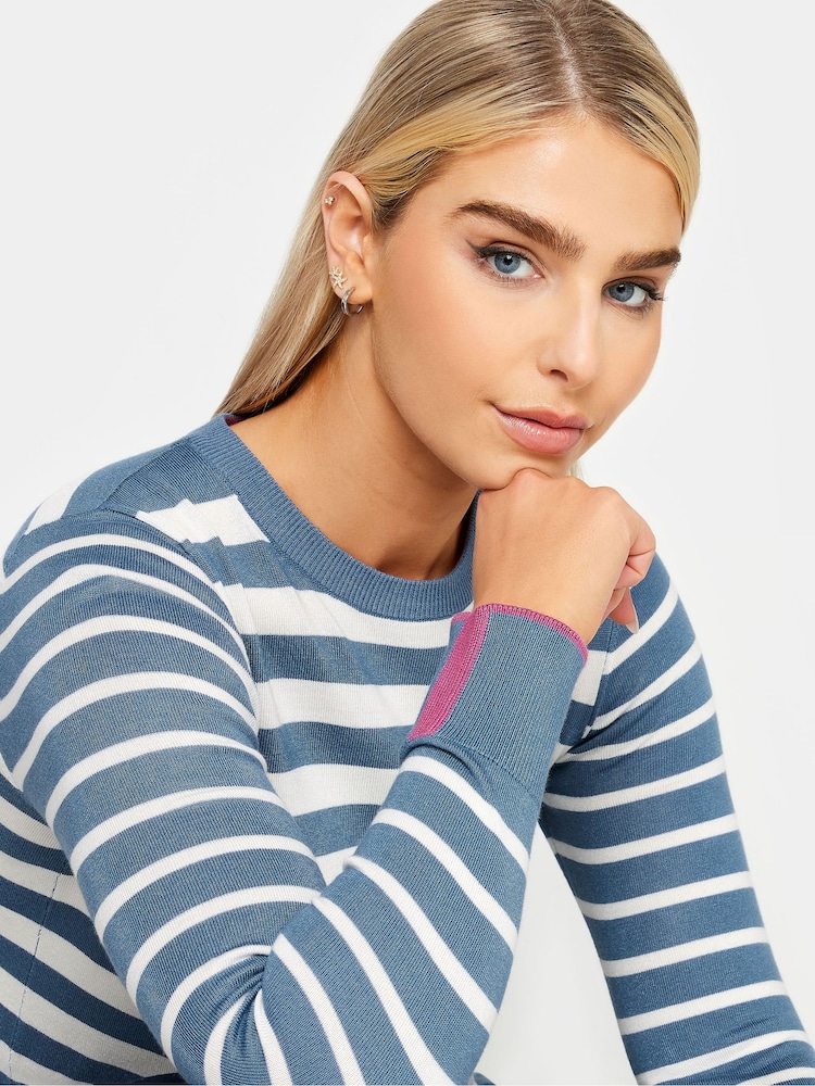 M&Co Blue Long Sleeve 3 Colourway Striped Jumper - Image 4 of 4