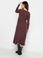 PixieGirl Petite Brown Long Sleeve Ribbed Button Midi Dress - Image 2 of 4