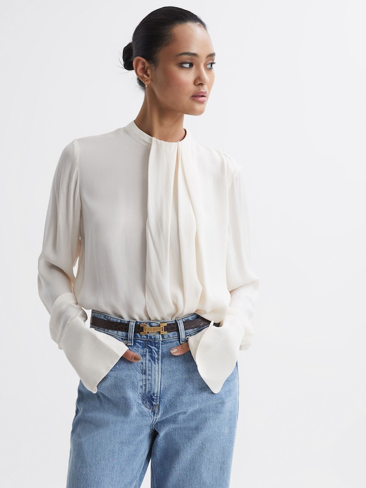 Reiss Chocolate Hayley Leather Square Hinge Belt - Image 2 of 4