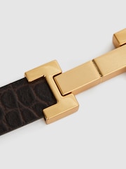 Reiss Chocolate Hayley Leather Square Hinge Belt - Image 3 of 4