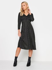 PixieGirl Petite Black V-Neck Tie Front Midi Dress - Image 1 of 5