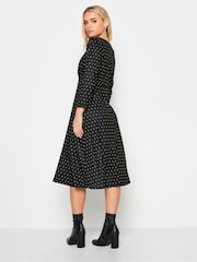PixieGirl Petite Black V-Neck Tie Front Midi Dress - Image 2 of 5
