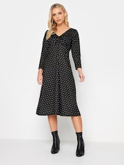 PixieGirl Petite Black V-Neck Tie Front Midi Dress - Image 3 of 5