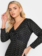 PixieGirl Petite Black V-Neck Tie Front Midi Dress - Image 4 of 5