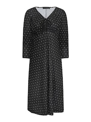 PixieGirl Petite Black V-Neck Tie Front Midi Dress - Image 5 of 5