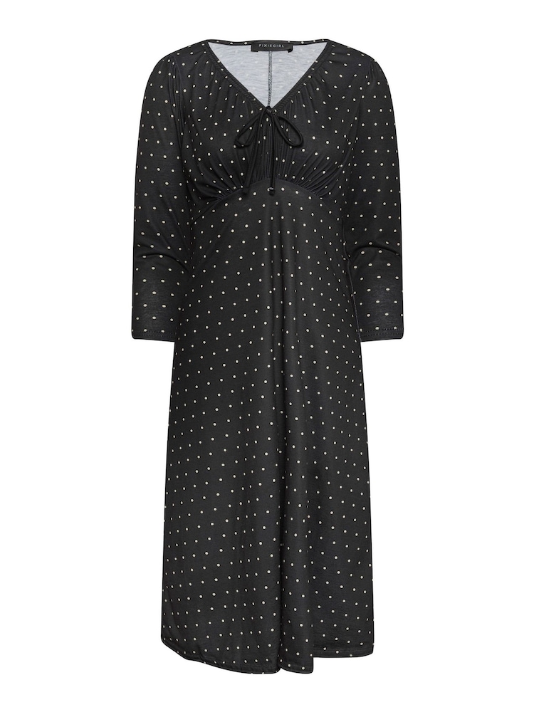 PixieGirl Petite Black V-Neck Tie Front Midi Dress - Image 5 of 5