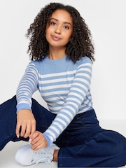 M&Co Blue Petite Long Sleeve Stripe Jumper - Image 1 of 5