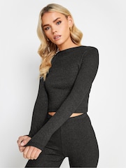 PixieGirl Petite Black Foil Wash Long Sleeve Top - Image 2 of 5