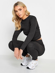 PixieGirl Petite Black Foil Wash Long Sleeve Top - Image 4 of 5